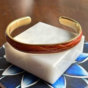 Linda Dano faux leather gold tone cuff bracelet #35